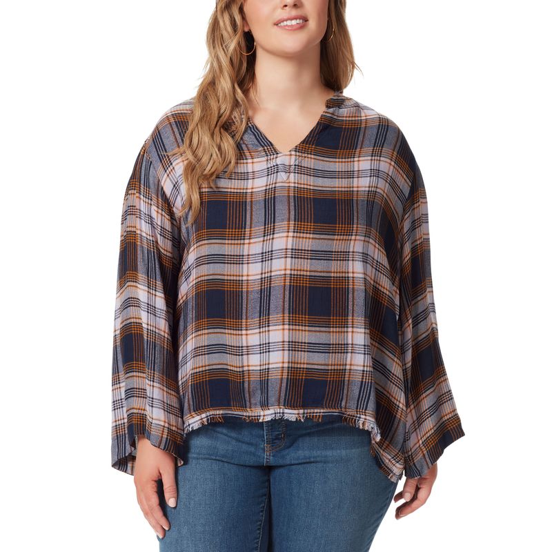 Jessica Simpson Trendy Plus Size Jenna Plaid Notch Neck Top